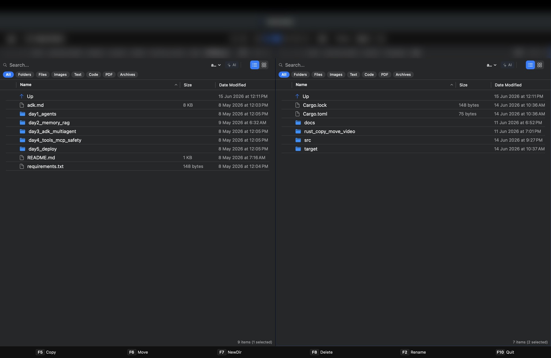 Kommanda dual-pane file manager workspace on macOS
